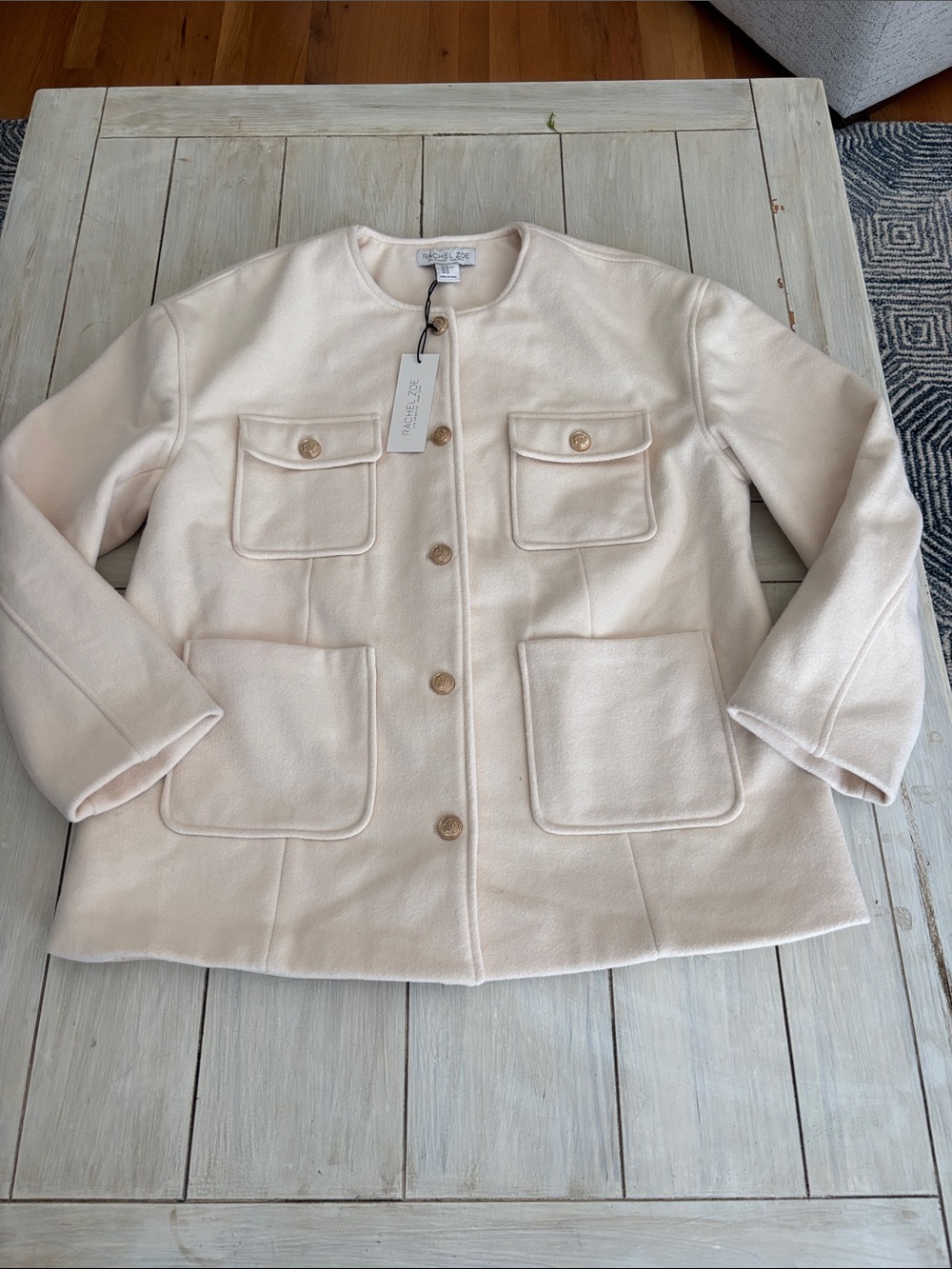 Rachel Zoe NWT Ivory Button Front Jacket Gold Buttons XL